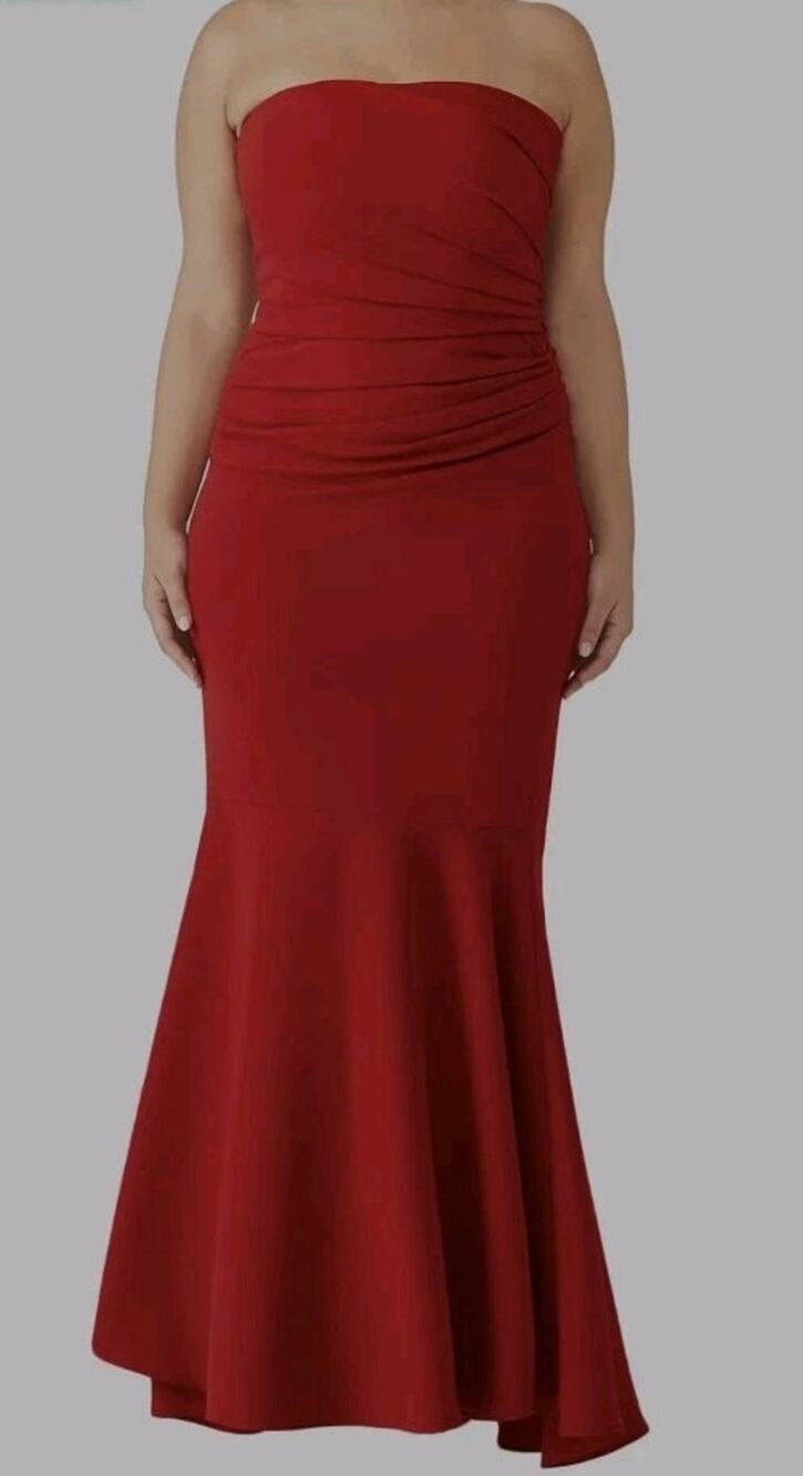NWT Badgley Mischka Crimson Red Strapless Ruched Gown Formal Dress Mrsp$725 Sz20
